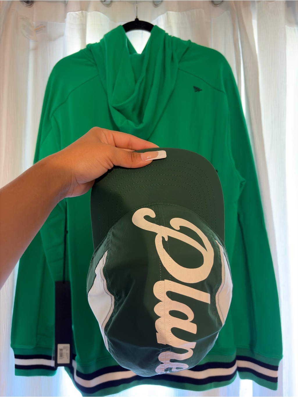 Men's Lightweight Green Hooded Jacket With Matching Green Cap